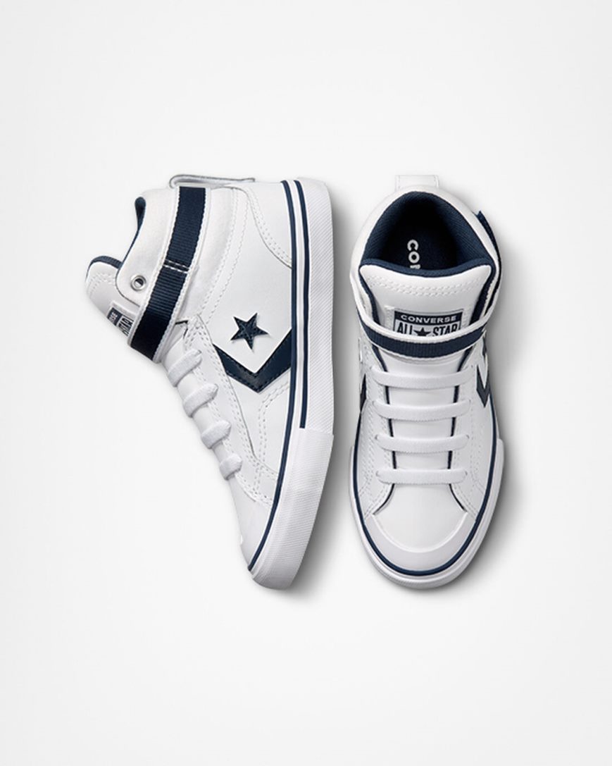 Boys' Converse Pro Blaze Strap Easy-On Varsity Club High Top Shoes White / Navy / White | AU EC416U